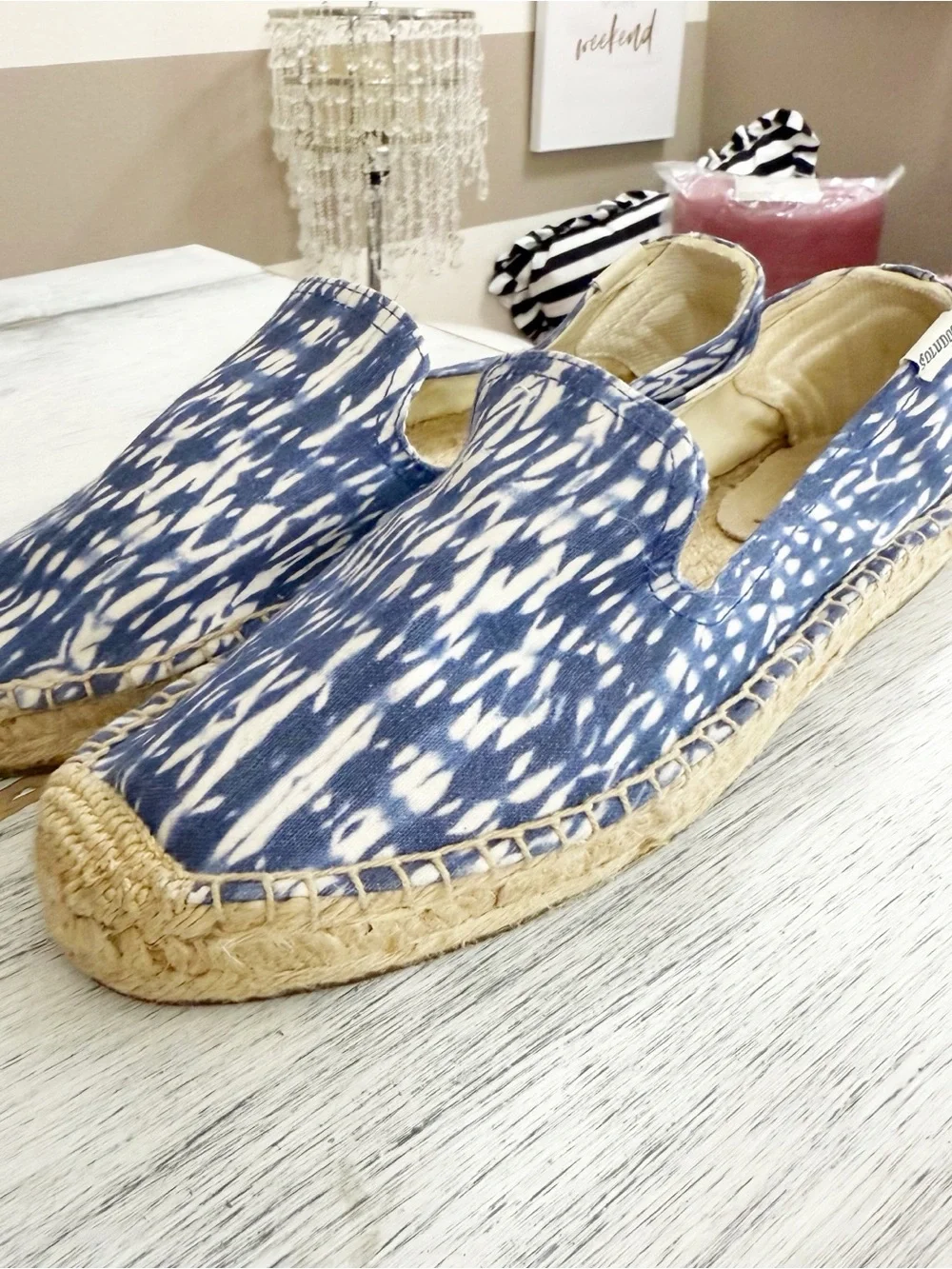 Soludos Blue and White Shibori Slip-On Espadrilles size 8.5